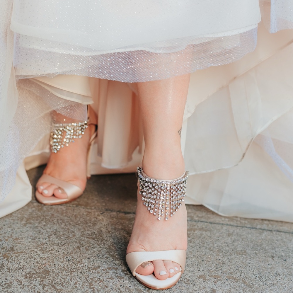 Satin Heels with Rhinestone Accents - Picture 2 of 6